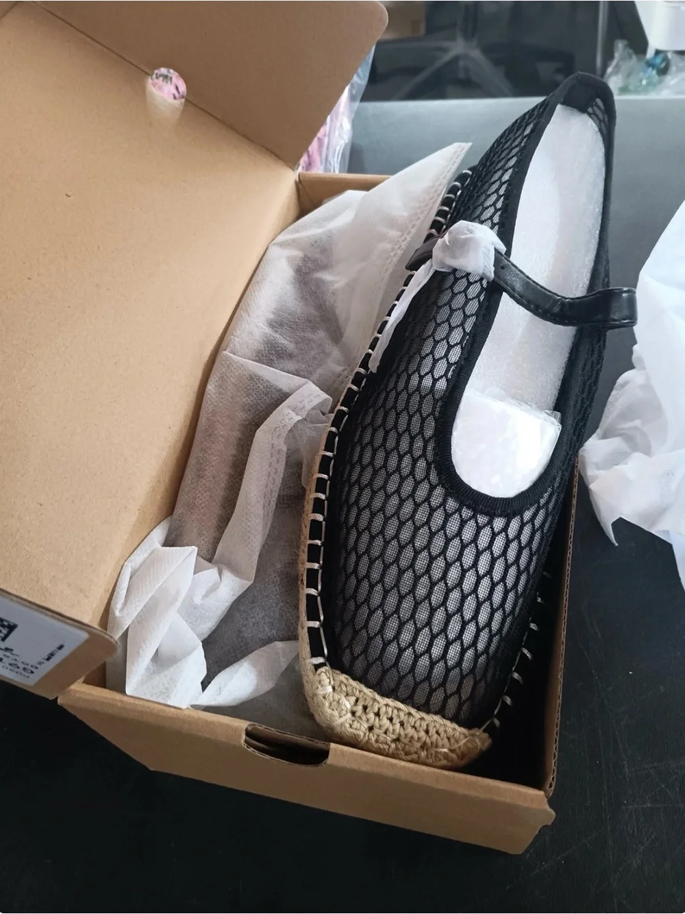 Coutgo Espadrilles Closed Sqaure Toe Mesh Ballet Comfy Shoes, Black/Mesh, Size 9